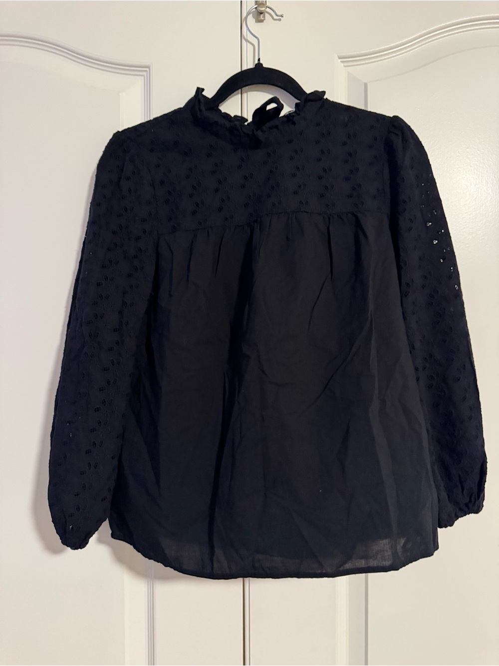 Madewell Black Eyelet Long-Sleeve Women's Top